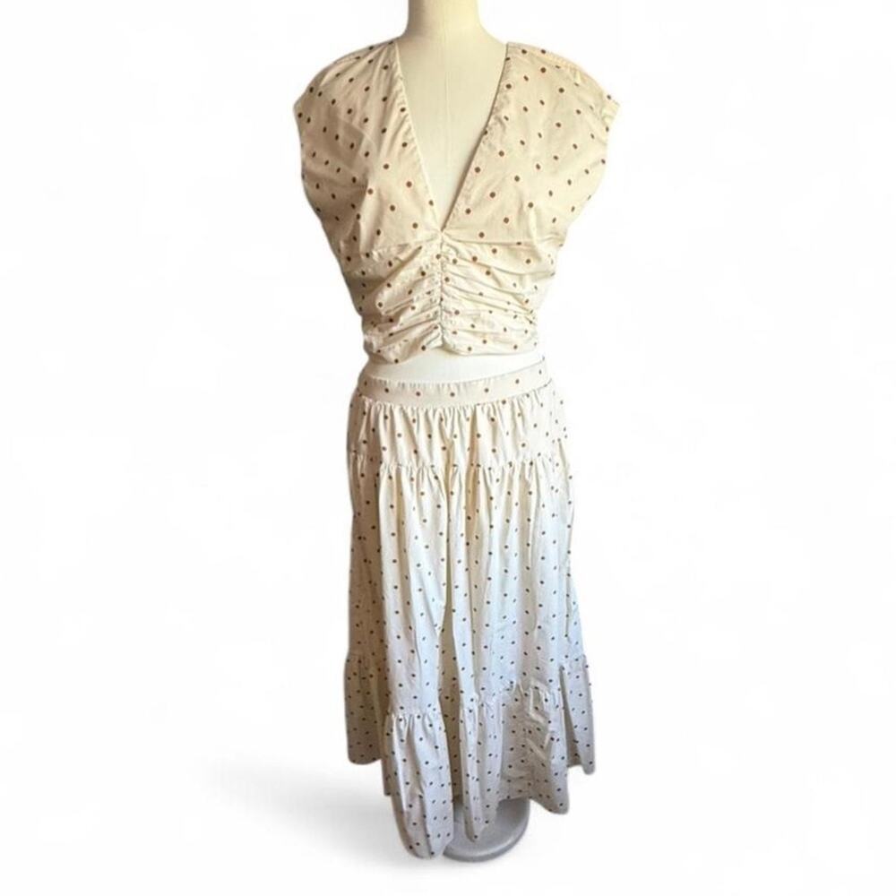 Abercrombie & Fitch White Polka Dot Skirt Set – Sleeveless Ruched Top (sz L) 411